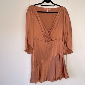 Free People Satin Wrap Midi Dress in Dusty Rose